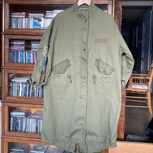 BOHO Nanette Lepore 100% Cotton Lightweight Trench Coat With Embroidered Arms